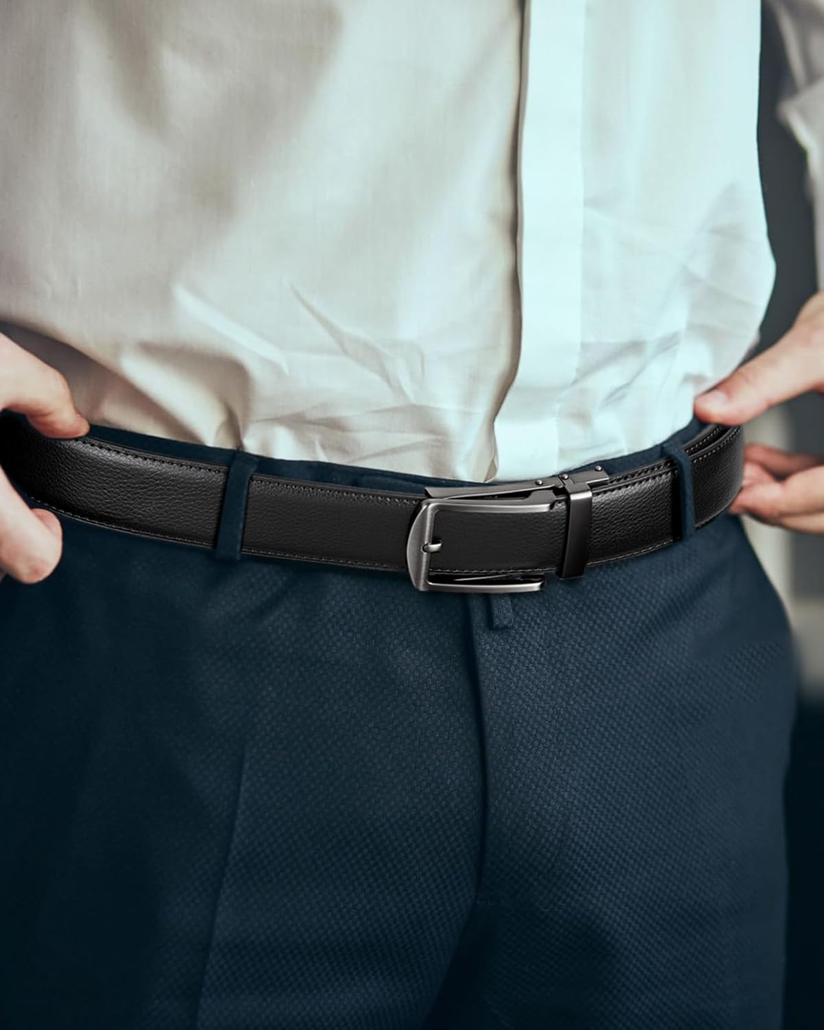 BOSTANTEN Ratchet Leather Belt For Men 2 Pack Dress and Casual with Adjustable Buckle, Trim to Fit - Image 7