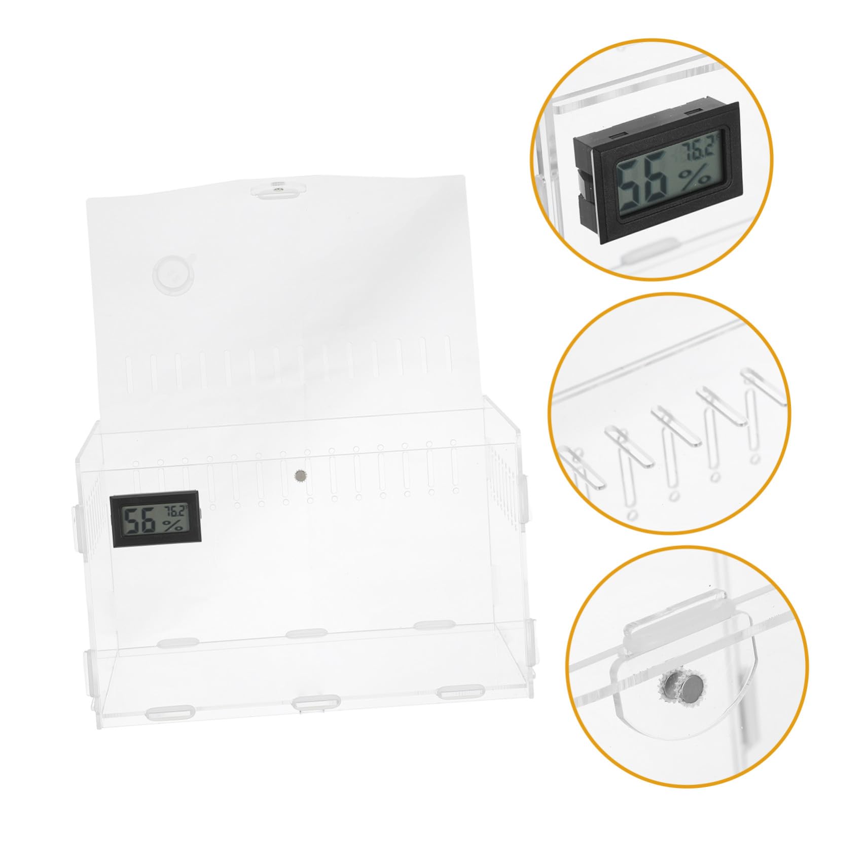BETOOKY Terrario Fondo 360° per Trasparente in Acrilico Rettili Termometro Igrometro, Grande Ventilazione Removibile, per Allevatori di Domestici