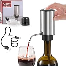 ZOYIDOUX Aérateur et verseur de vin électrique,Distributeur de vin rechargeable avec câble USB et Bouchon de vin avec serrure,Pour aérateur de vin à oxydation,Cadeau pour Amateurs de vin(Inox)