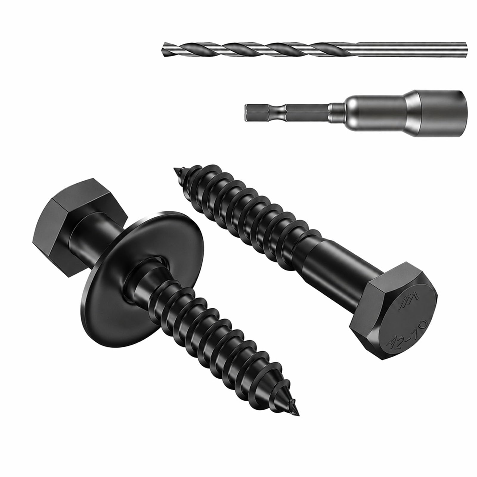 Zynthor M6 x 40mm Black Coach Screws, Heavy Duty Lag Bolts, 15Pcs