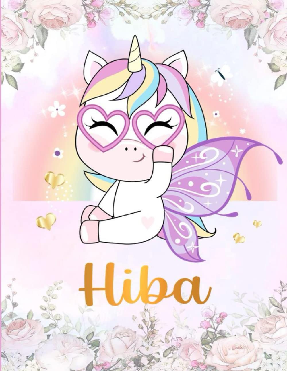 Hiba: Cahier de dessin personnalisé pour Hiba | Licorne | Grand format A4
