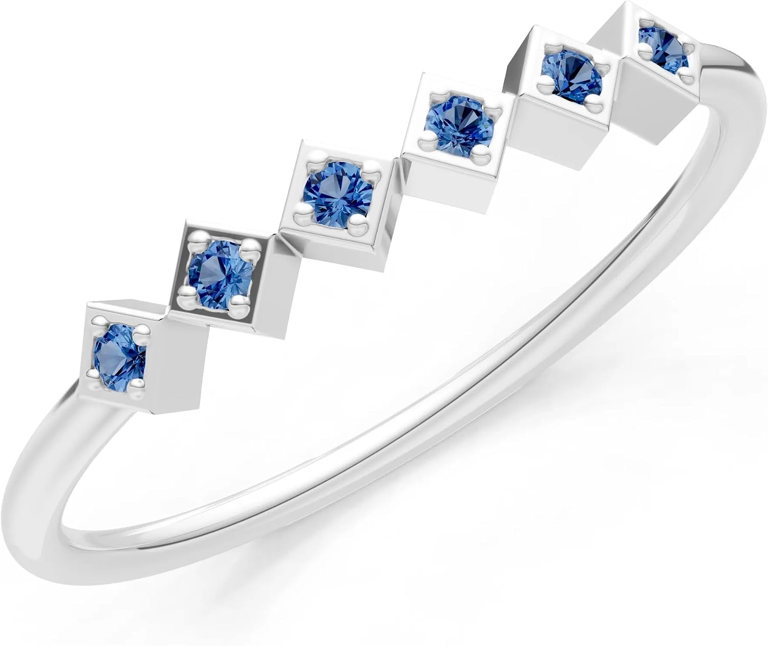 PEORA Round Cut London Blue Topaz Stackable Band Available in Solid 10K, 14K or 18K Ring – White, Yellow or Rose Gold