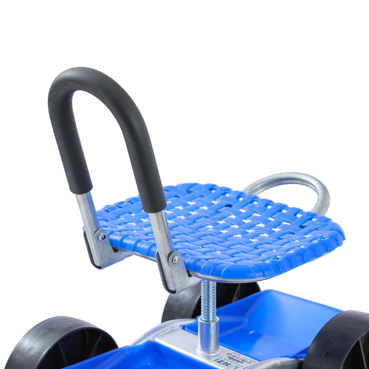 LINZI Carrito Banco Giratorio con Ruedas – Asiento de Trabajo Ajustable en Altura, Bandeja Porta-Herramientas – para tareas Exteriores, Detalle y reparación de Coches