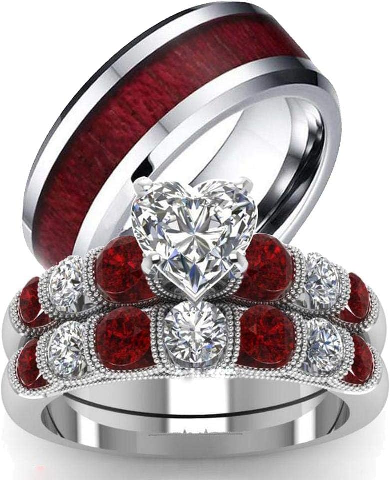 TWO RINGS Wedding Ring Sets His And Hers Promise Ring Couples Bridal Sets Women 925 Sterling Silver Heart Cz Man Tungsten Carbide Wedding Bands