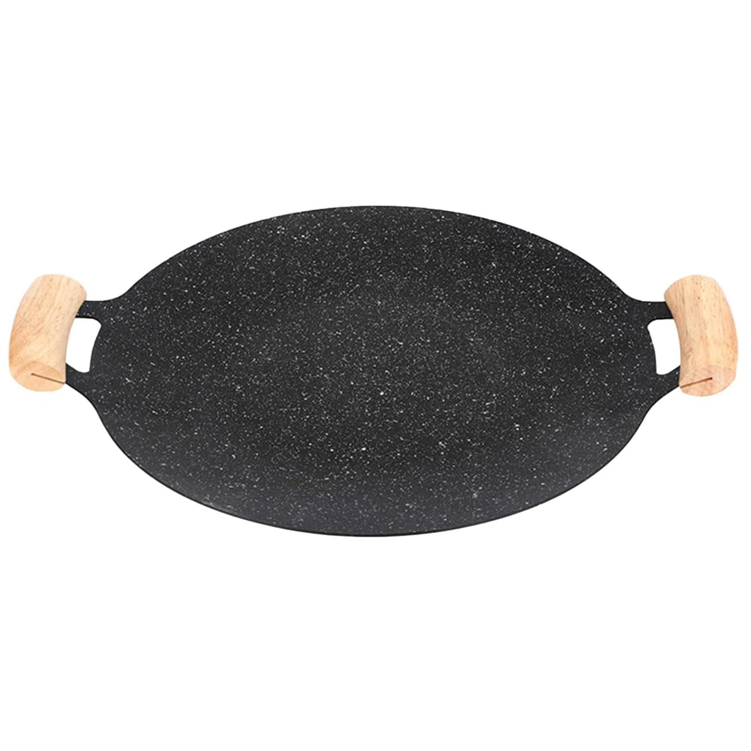 Multi-Functional Stone Grill Pan with Wooden Handle, Non-Stick Pan for Outdoor Sizzling Grill Pan, Induction Cooker/Open Flame/Charcoal Fire/Gas Stove, Multi-Purpose Grill Pan (Diameter 28cm/11.02in)