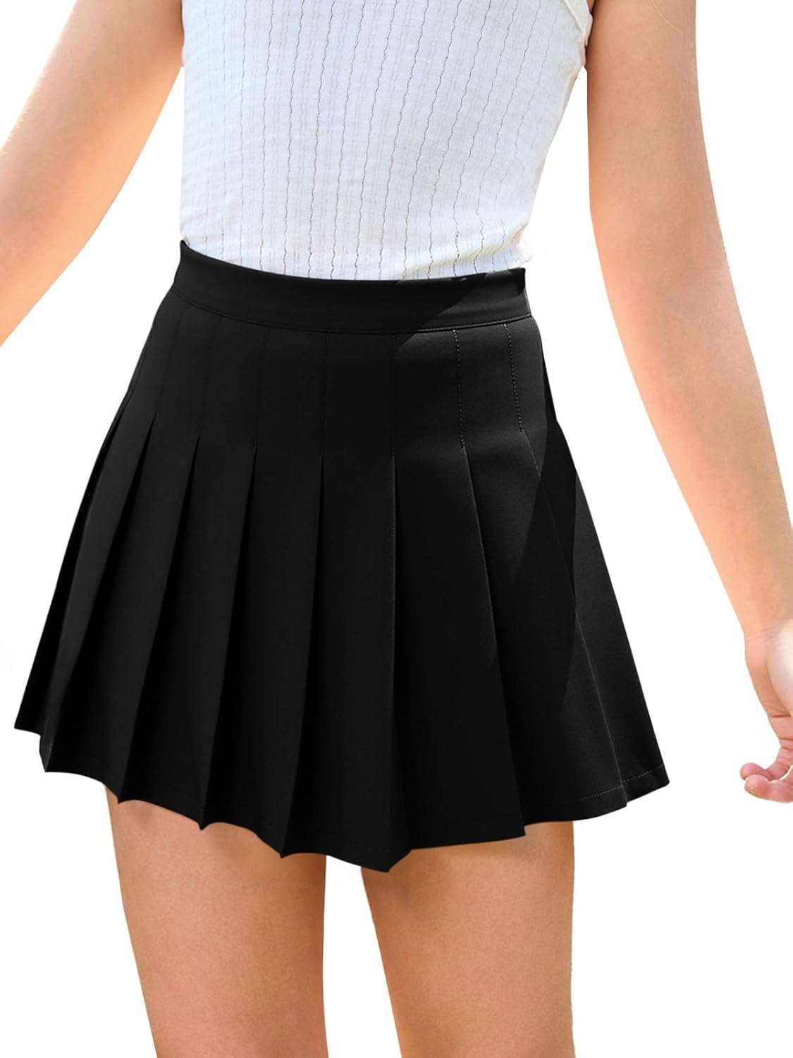 Haloumoning Girls Pleated Skirt Kids School Uniform Elastic High Waist Tennis Skirts with Shorts 5-14 Years