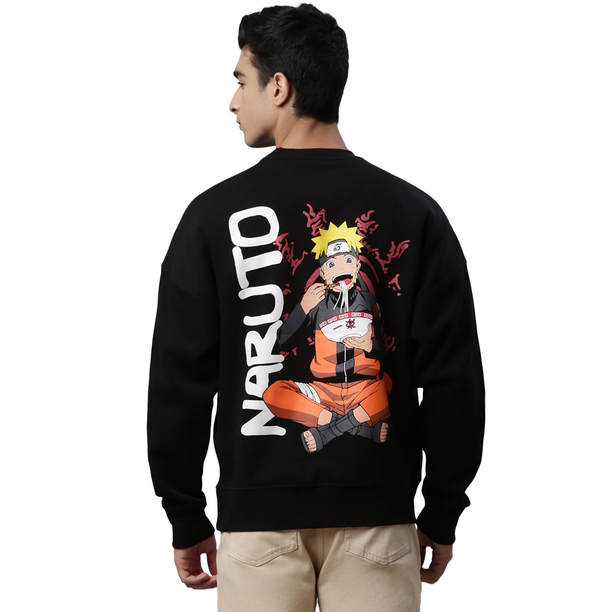Naruto Printed Loose Fit Black Ploycotton Men's Sweatshirt-image-47