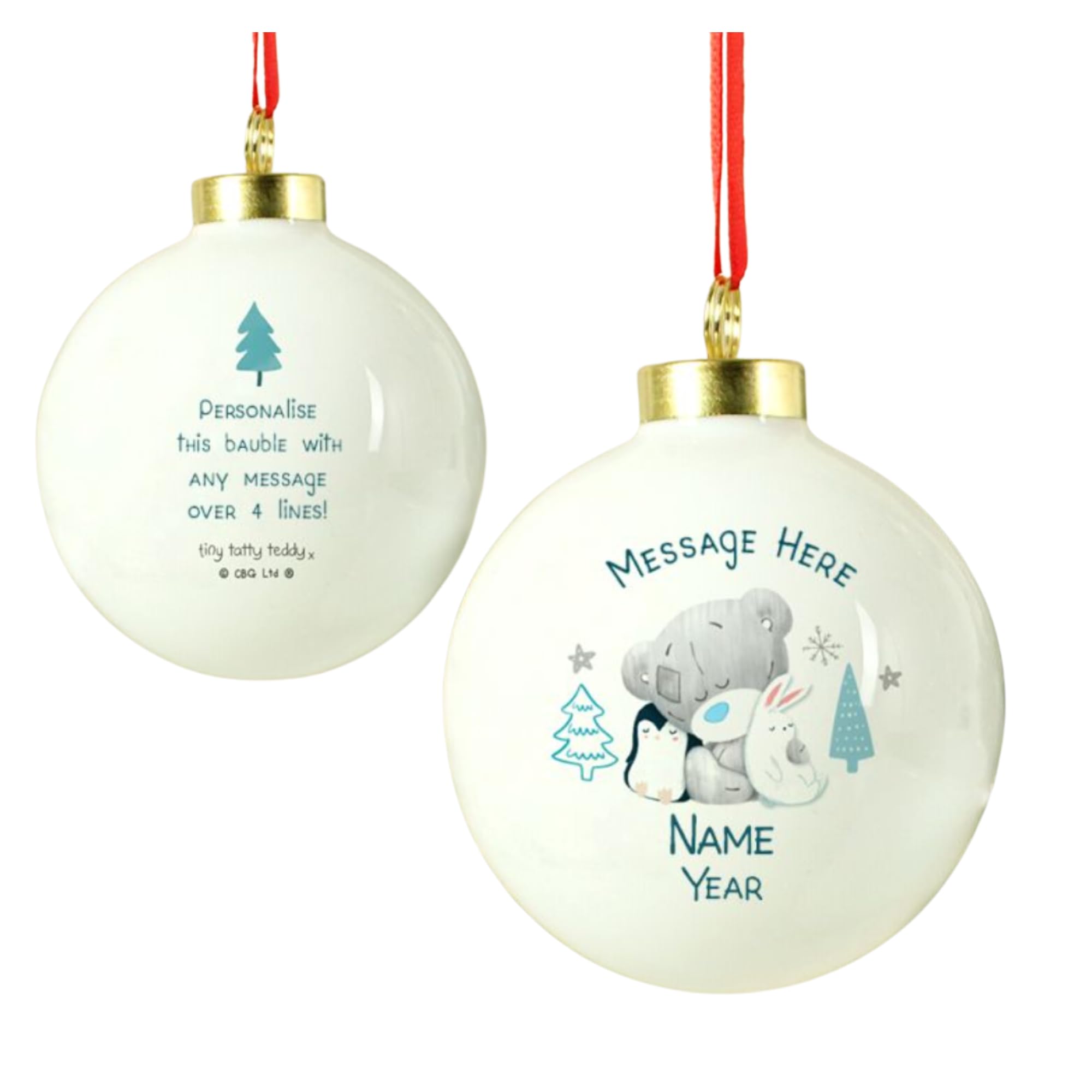 Personalised First Christmas Bauble. Winter Explorer First Christmas Tiny Tatty Teddy Bauble