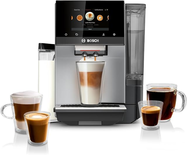 Bosch 800 Series Fully Automatic Espresso Machine 36 Beverages with Coffee World, Cold Brew, Double Cup, Built-in Milk Container, Smart Features, Stainless Steel TQU60307