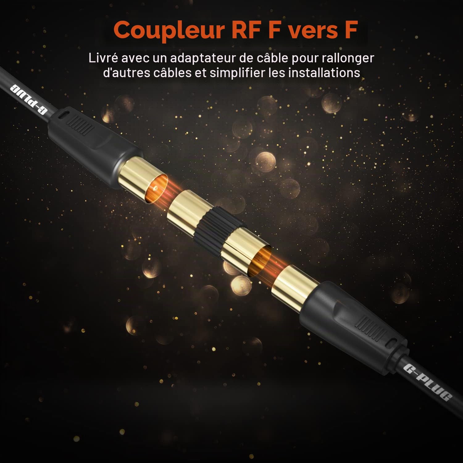Câble d’Antenne TV 2m Angle Droit Coaxial Mâle-Mâle avec Adaptateur Connecteurs RF Plaqués Or