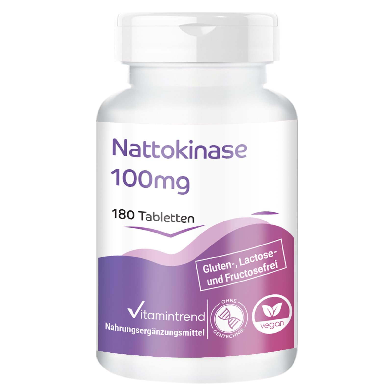 Vitamintrend Nattokinase 100mg, 180 tabletek po 100mg (21.800 FU/g), wysoka dawka, wegański, bez stearynianu magnezu, wyprodukowany w Niemczech