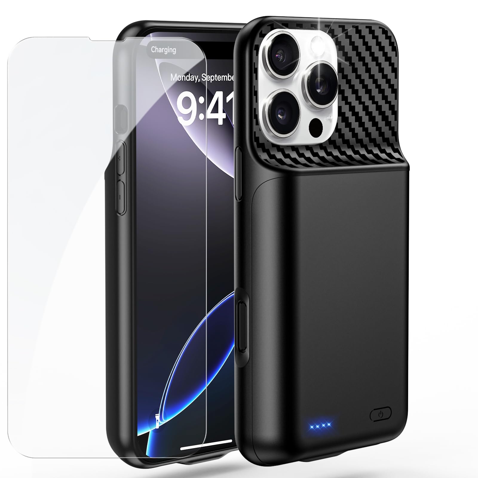 Akkuhülle für iPhone 16 Pro Max (6.9 Zoll), 13800mAh Tragbare Ladebatterie Zusatzakku Externe Handyhülle Batterie Wiederaufladbare Schutzhülle mit Panzer Schutz Glas Folie