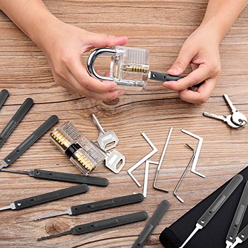 Diyife Lockpicking Set [Upgrade], 26 Stück Dietrich Set Komfort-Sicher Silikon-Hand, mit 2 Transparentem Trainingsschlössern, für Anfänger und Profis Schlosser (Schwarz)