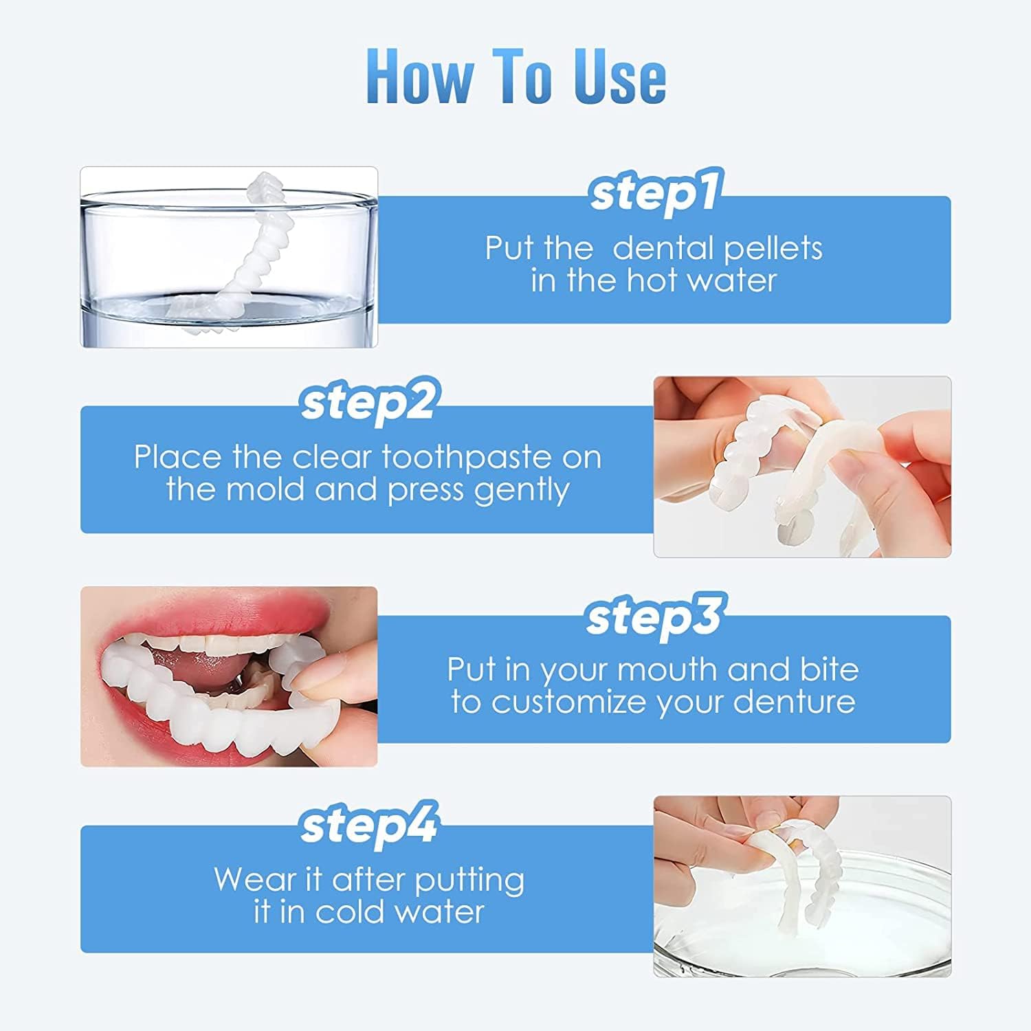 2 Pares Dientes de Carillas Cosméticos, Reutilizable Cómoda Dientes Temporales de Superior e Inferior para Hombre Mujer Blanqueamiento Dental Cubrir Los Dientes Defectuosos