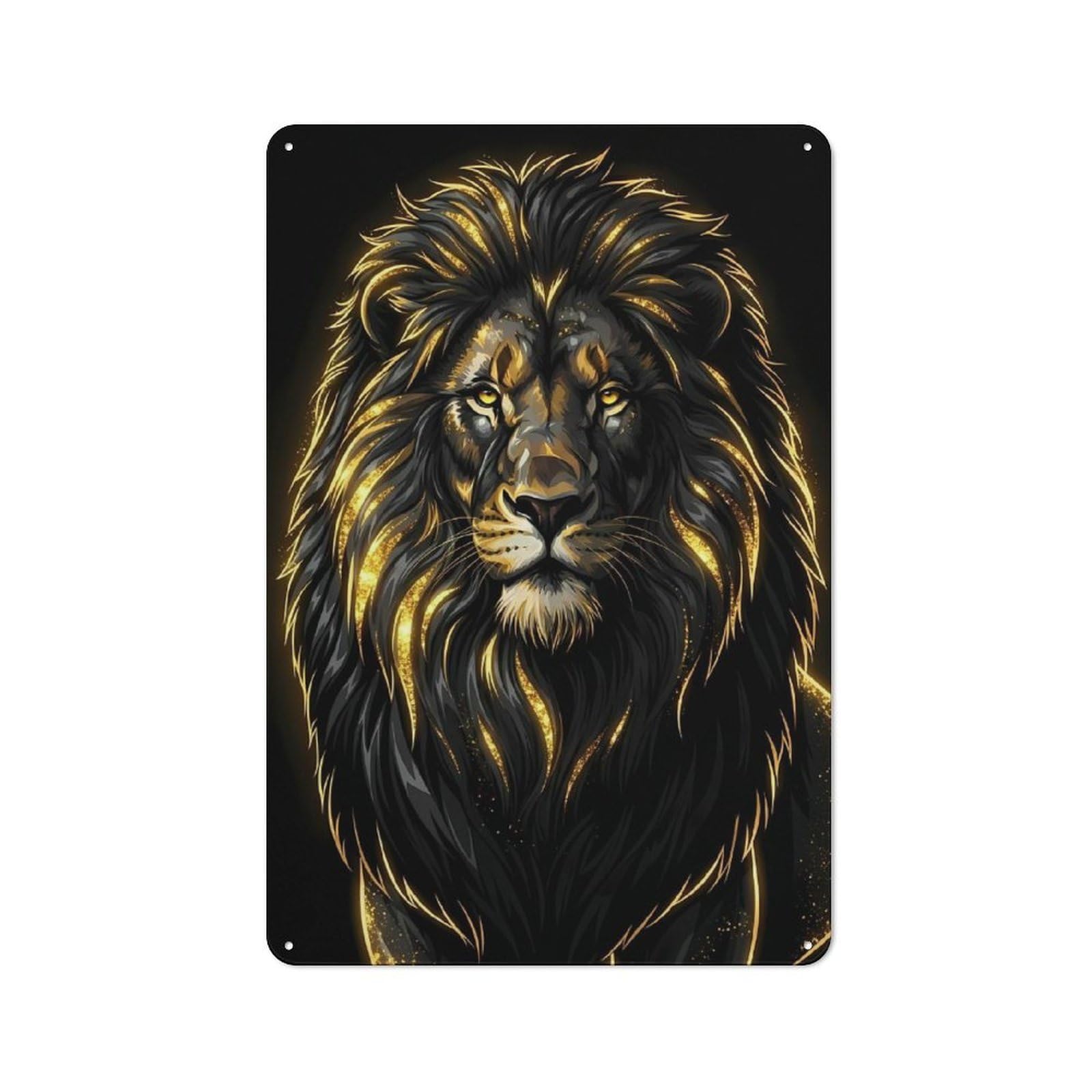 Junmoney Style Loft Metal Wall Art Sign 30X20cm Featuring Lion With Golden Highlights On Black, Urban Room Decor For Loft, Studio, Office Or Creative Room