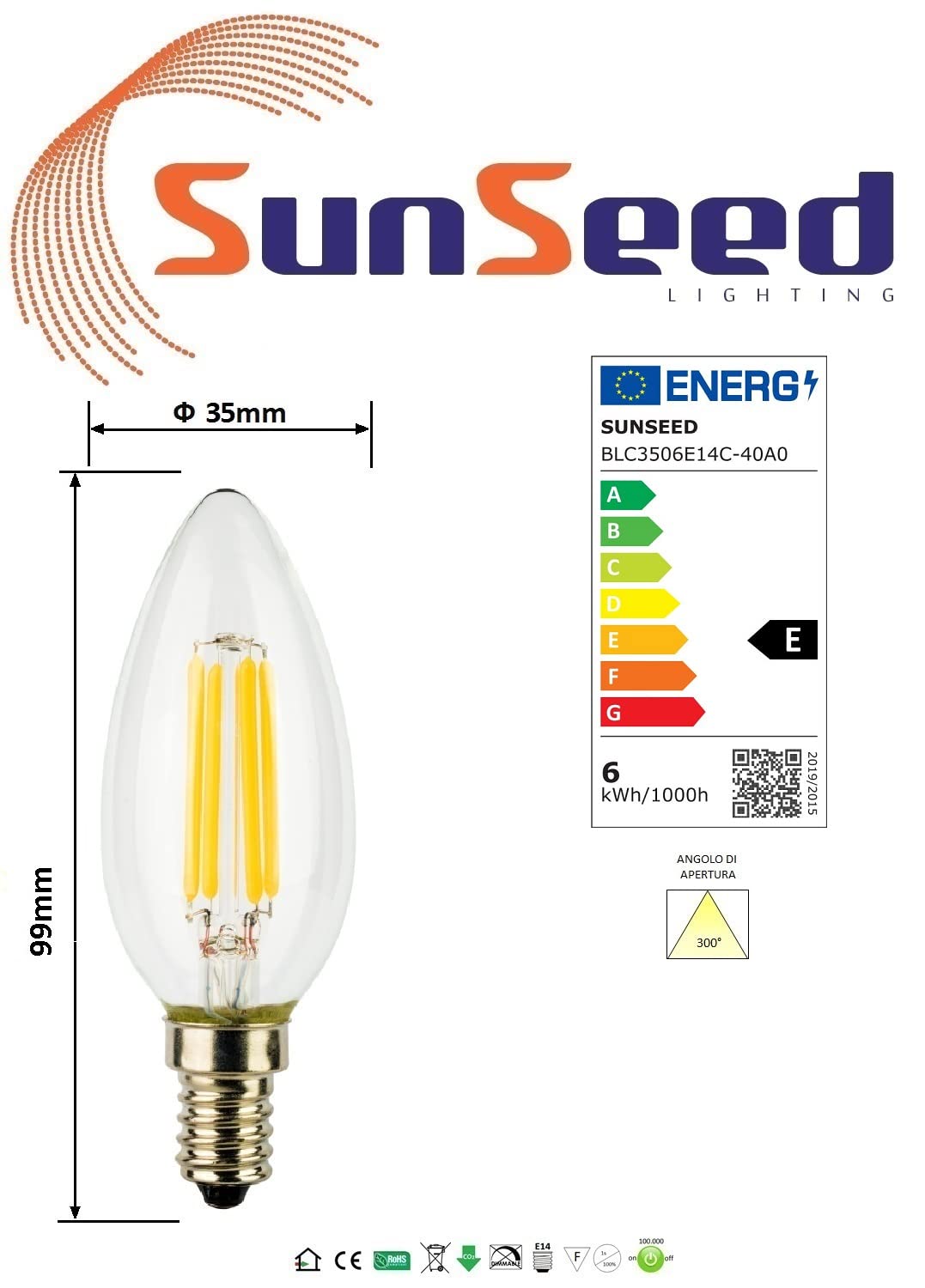 SUNSEED 6 X E14 6W (Equivalent to 60W) Sapphire Filament LED Candle Light Bulb C35 Neutral White 4000K, Pack of 06 - Image 4