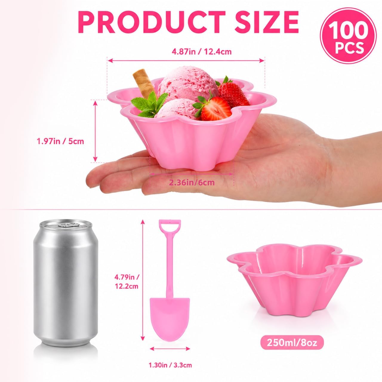 ABOOFAN 100 Pack 8 Oz Disposable Ice Cream Bowls with Spoons, Dessert Cups