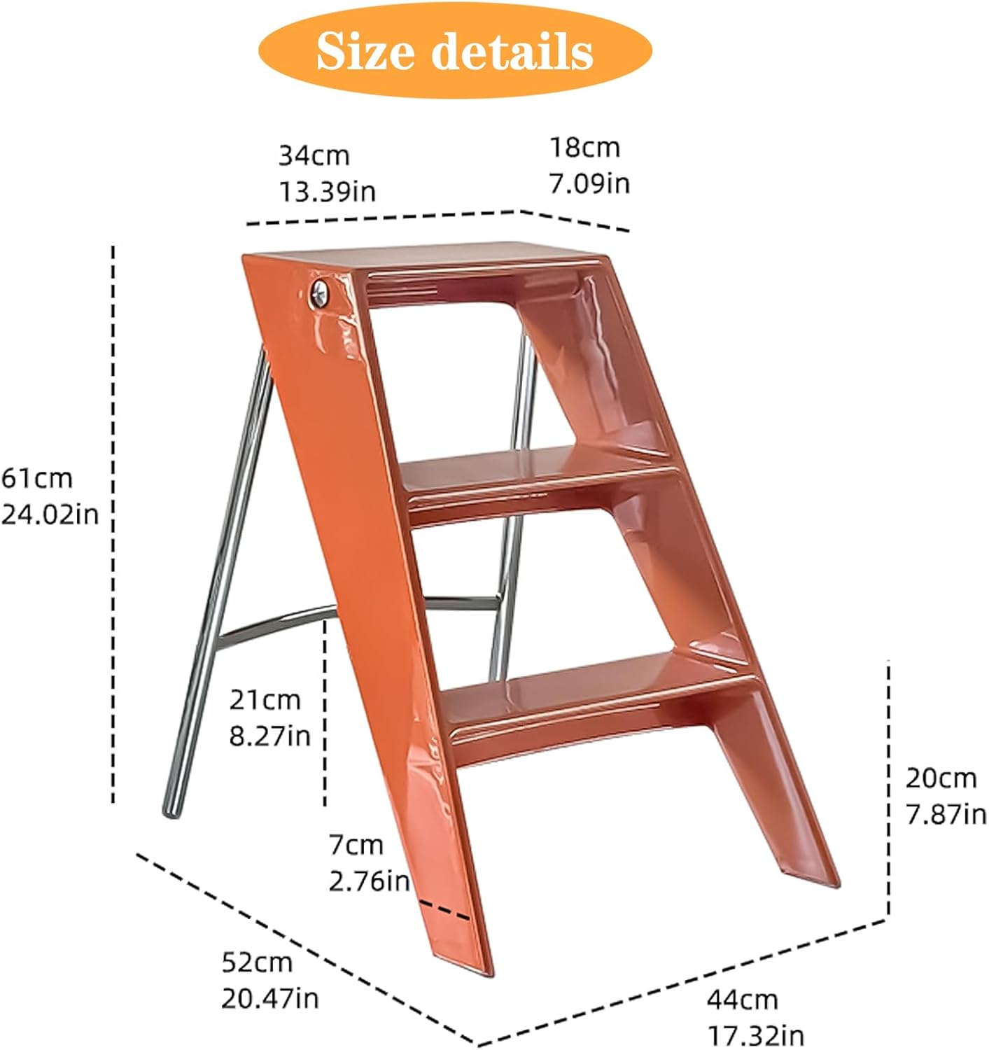 3-Step Clear Acrylic Step Stool for Adults, 330lb Heavy Duty Stepladder, 2-in-1 Portable Stool for Kitchen Bathroom, Lightweight with Non-Slip Rubber Feet Amber Translucent