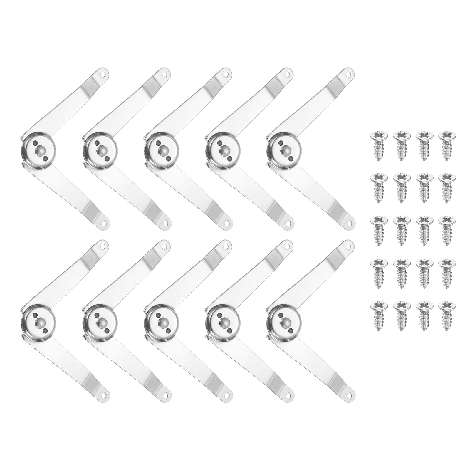 sourcing map 10Pcs Metal Lid Support Hinges, 5.63" x 1.14" Foldable Lid Stay Safety Hinges with Screws, Rotatable Support Hinges for Jewelry Box Cosmetic Box Wooden Box Cabinet, Silver