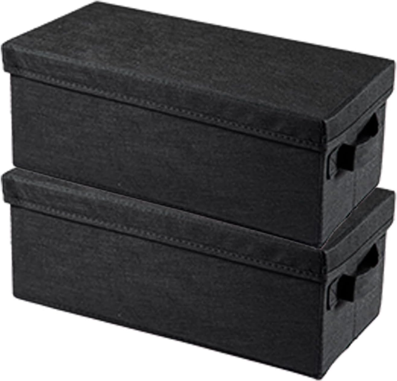 FERNVALE DVD Storage Boxes with Lids – 36×17×14cm Collapsible Small Storage Bins, Slim Storage Box for DVDs & CDs, Storage Boxes for Home & Kitchen, Wardrobe, Office (Black, 2-PACK)