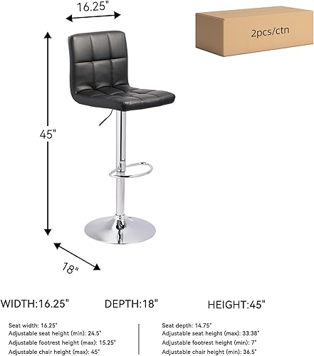 Miniatura 3 de Signature Design by Ashley Bellatier - Taburete de bar giratorio con altura ajustable, 2 unidades, color negro y acabado cromado