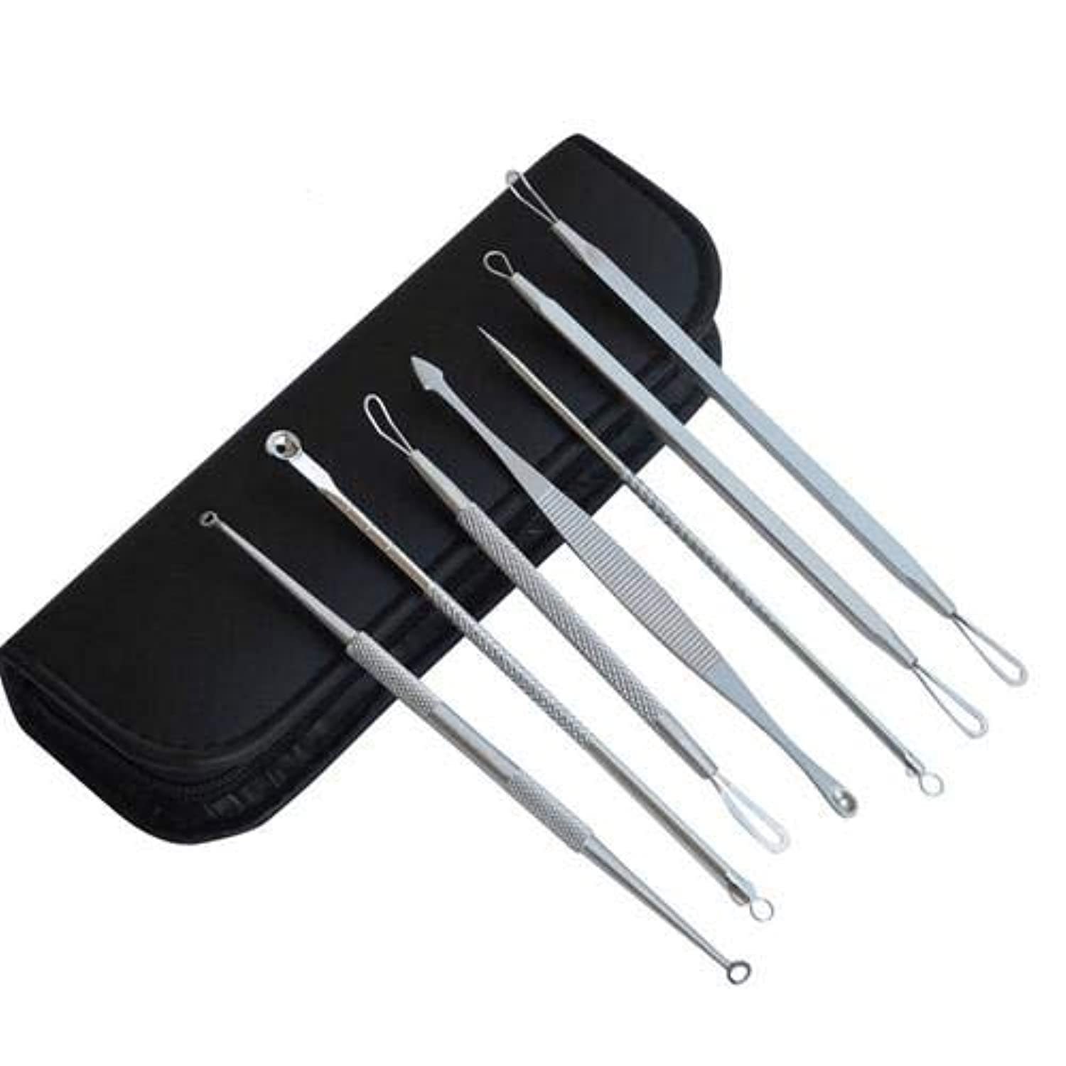 Blackhead & Whitehead Remover Kit Curved Pimple Acne Comedone Extractor Tool Set Treatment for Blemish with Case,Set of 7-mz2574