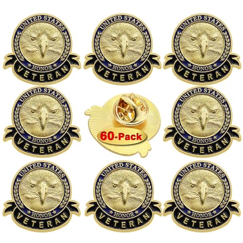 Image of 60 /100 /120 Pcs US Veteran Day Pins- Patriotic American Flag Veterans Day Eagle Lapel pin Badge