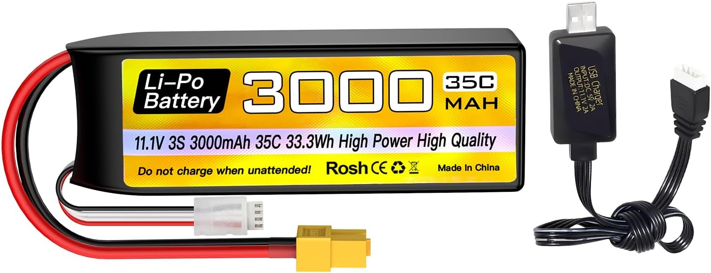 Fytoo 3S Lipo Battery 11.1V 3000mAh 35C with XT60 Plug with USB Charging Cable for RC Car Truck RC Boat Brushless Quadcopter FPV Drone