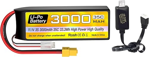 Fytoo 3S Lipo Batería 11.1 V 3000 mAh 35C con enchufe XT60 con cable de carga USB para RC Car Truck RC Barco Quadcopter FPV Drone
