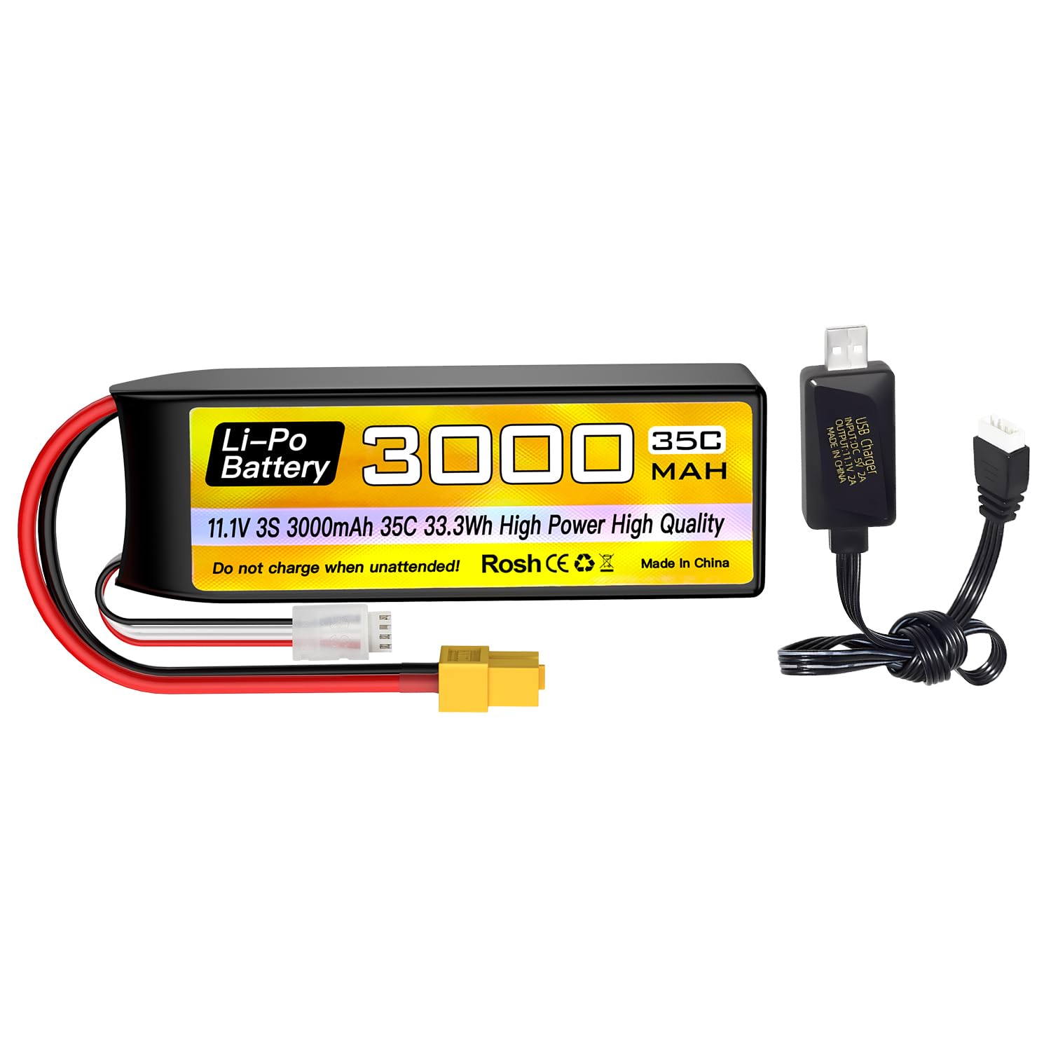 1PCS 3S Lipo 11.1V 3000mAh 35C Batería con Enchufe XT60 con Cable de Carga USB Adecuado para Barco de Control Remoto de Camiones de automóviles RC vehículo de Cuatro Ejes sin Cepillo RC dron FPV