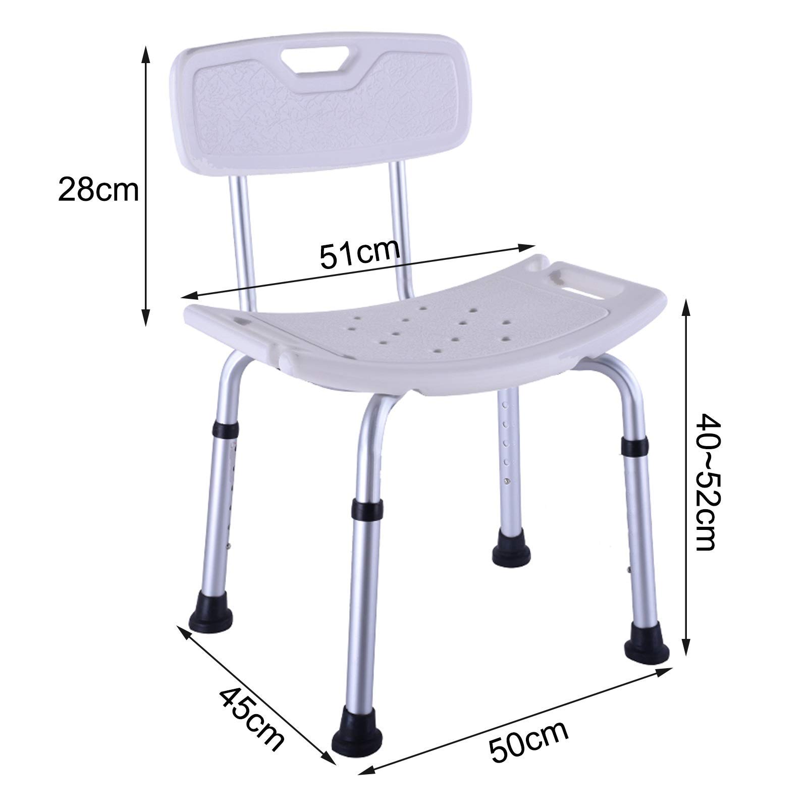 Sedia da Doccia per Anziani Sedile da Doccia Premium con Schienale Sedia da Bagno Regolabile in Altezza, Panca da Sgabello per Vasca da Bagno Compatta Leggera per Adulti Disabili,