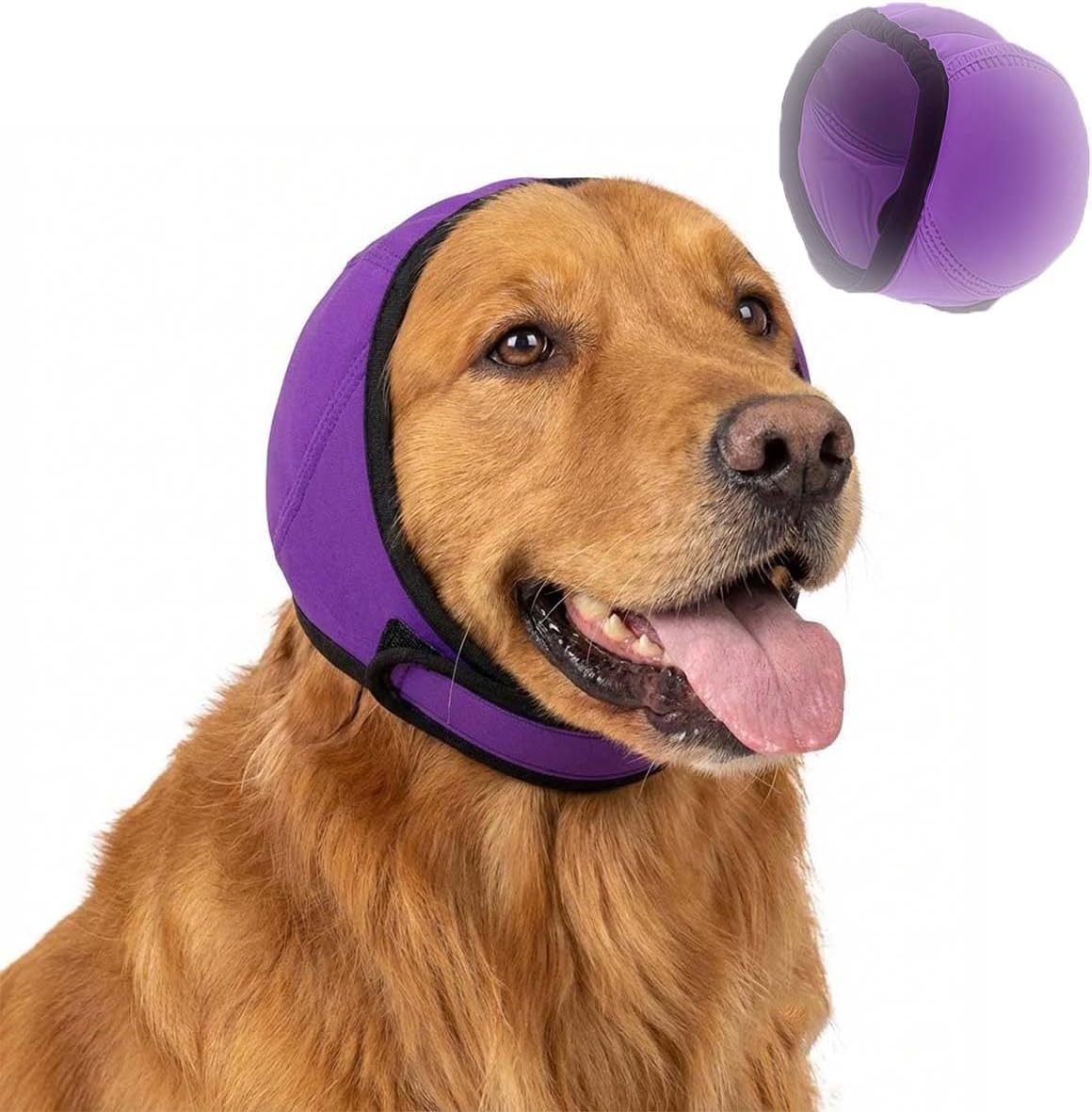 No Flap Dog Ear Wrap, Adjustable Soft Head Wrap for Dogs with Comfortable Fit, Dog Ear Muffs(Purple-M)