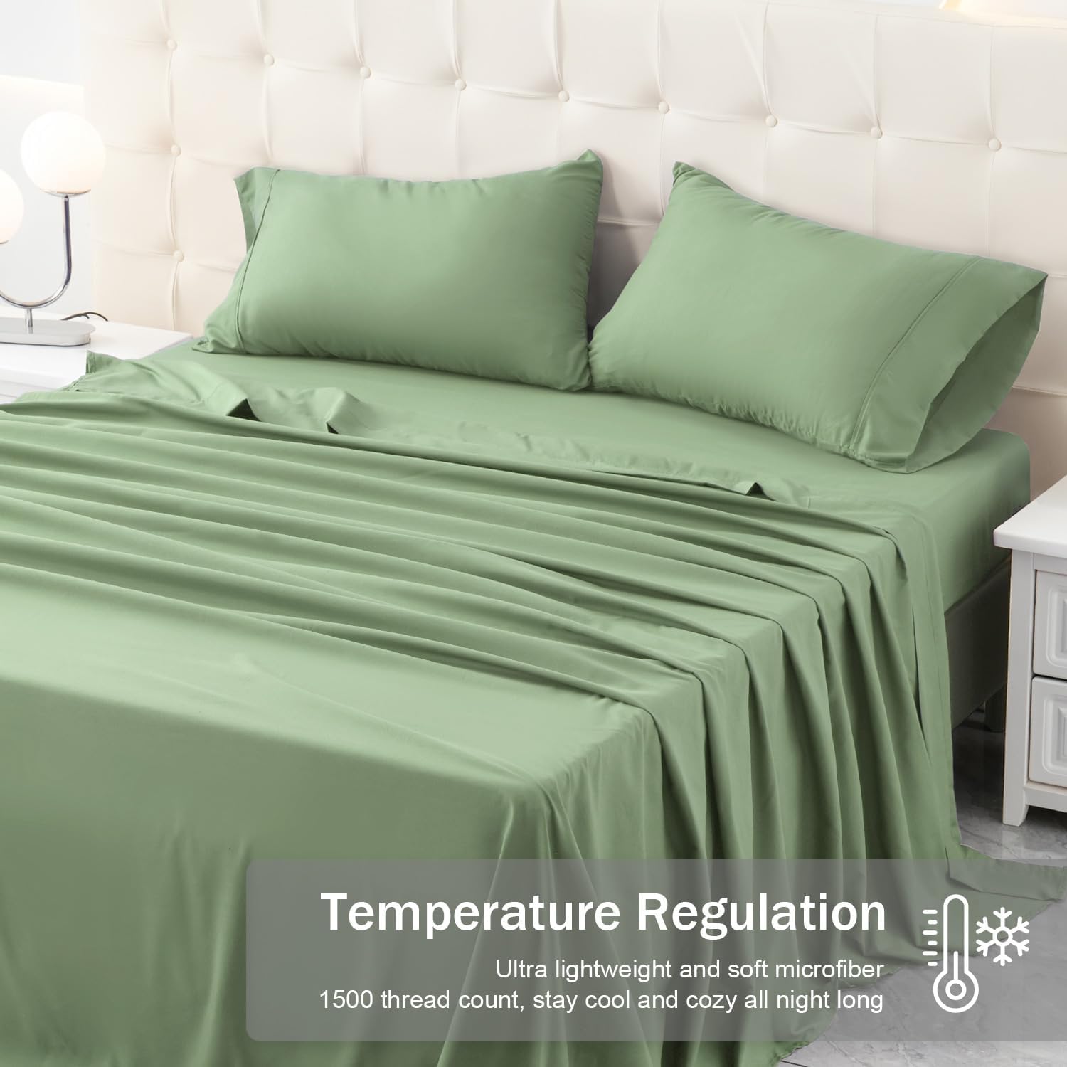MICORAL Queen Bed Sheets Set, Soft Breathable Bedding Sheet Set, Sheets Set with 16" Deep Pocket Design (4 Pieces, Queen, Light Green) - Image 2