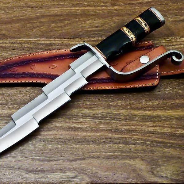 Fancy Decorative Pirate Style Luxury Bowie Knife with Leather Sheath EDC D2 Steel Blade Knives for Hunting Camping