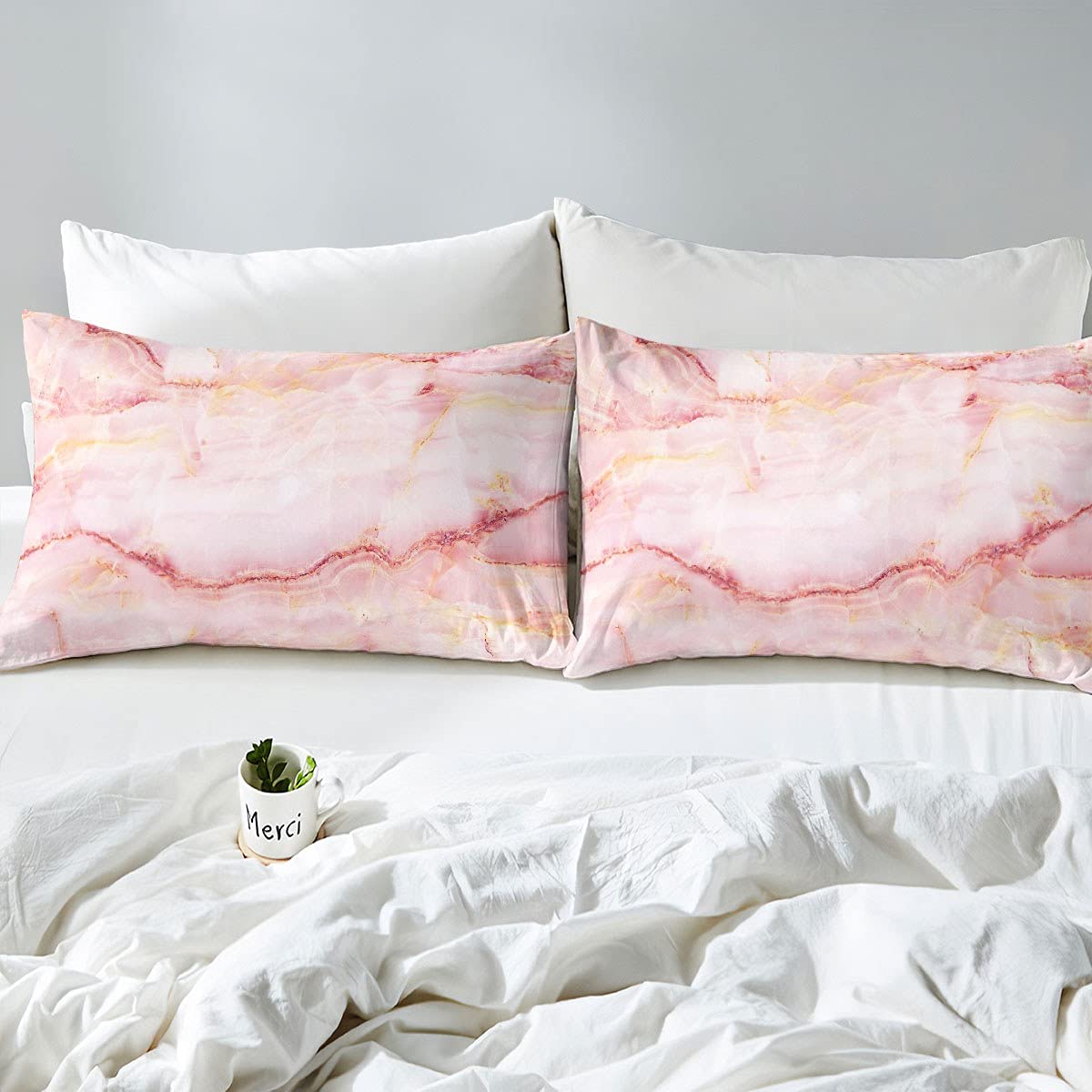AILONEN Set Biancheria Da Letto In Microfibra Con Motivo Marmo E Fiori Dorati – 3 Pezzi (Trapunta 170x215, 2 Federe), Letto Matrimoniale - 2