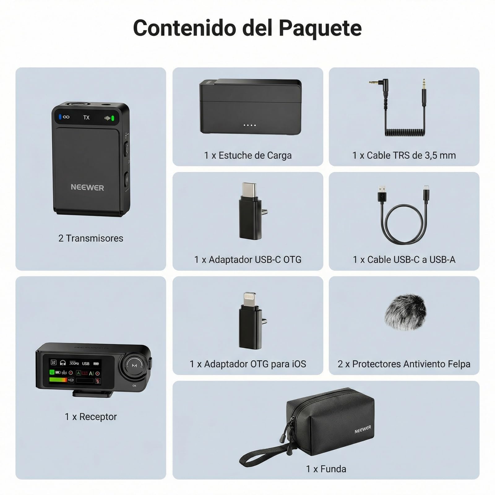 NEEWER CM36 Pro Micrófono Inalámbrico, AI Cancelación Ruido, 48KHz/32bits Float, 8GB Almacenamiento, 85dB SNR, 54h Batería con Estuche Carga, 328ft Range, Lav Mic para iPhone Android Vlog Camera PC