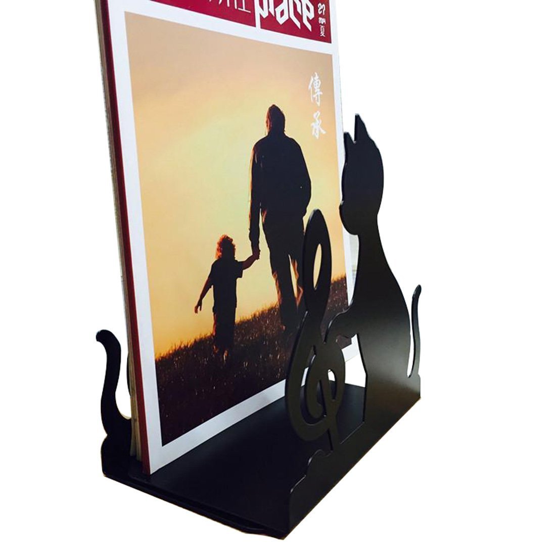 Fermalibri con grazioso e divertente gatto pigro che gioca e chiave di violino, in ferro, imbottito e antiscivolo, per libreria, scuola, ufficio, casa e studio Note musicali.