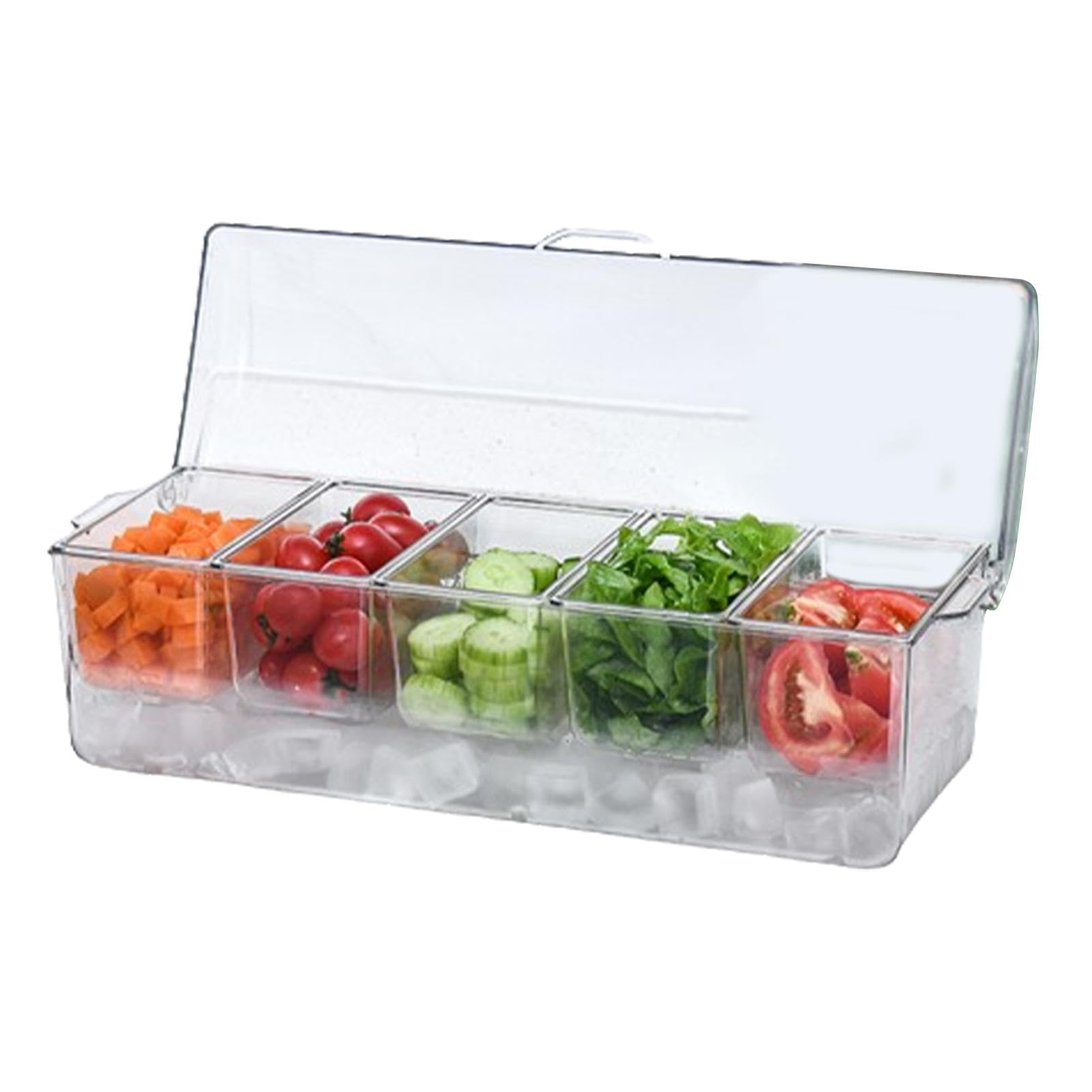 Chilled Condiment Server | Ice Condiment Server Tray - Condiment Serving Tray with 5 Compartments, Transparent Serving Platter Tray for Parties and Bar