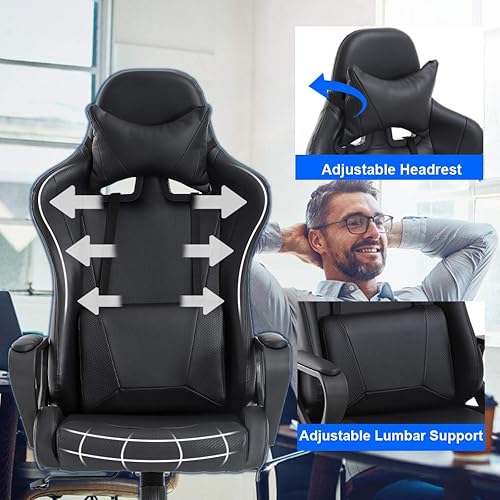 Miniatura 16 de Silla ejecutiva ergonómica, giratoria, móvil y con soporte lumbar para oficina, escritorio, computadora o jugar videojuegos