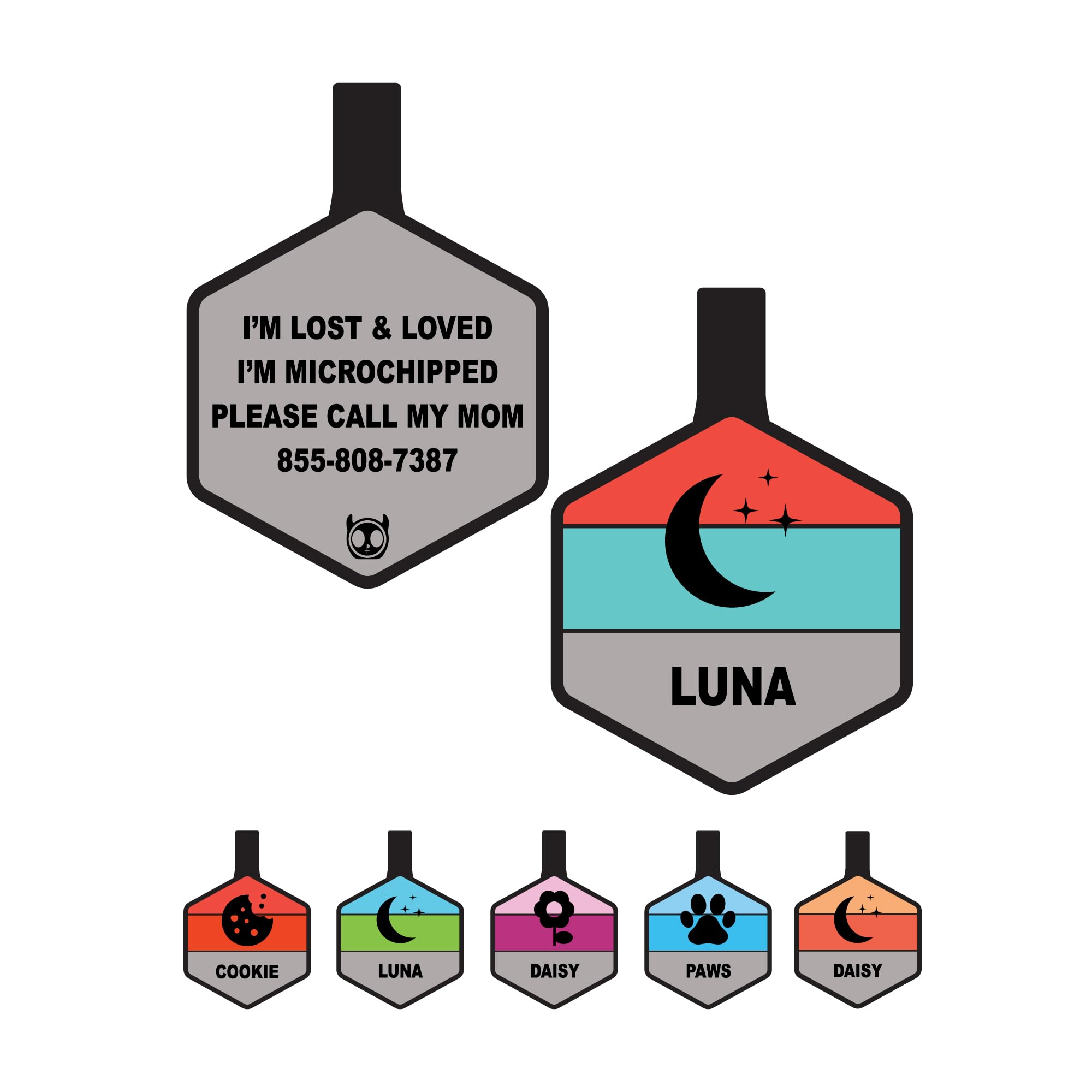 Silent Dog Tag Personalized with 5 Lines of Custom Deep Engraved Durable Soundless Silicone Pet ID Name Tag Hexagon RedTiffany