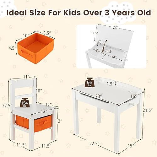 Miniatura 70 de HONEY JOY Juego de mesa y silla para niños, escritorio y silla de madera con cajón, soporte para rollo de papel y 2 rotuladores, juego de mesa de