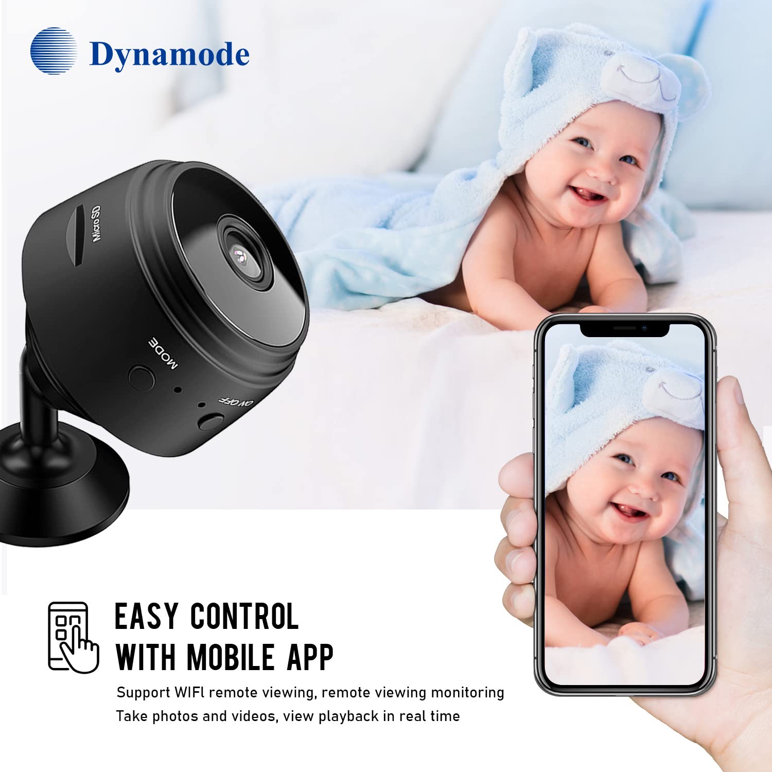 Dynamode Cam-c90 Caméra sans fil WiFi Cctv Ip 1080HD avec détection de mouvement et capacité d'enregistrement à distance ou autonome avec un emplacement de mémoire Micro SD (jusqu'à 128 g)