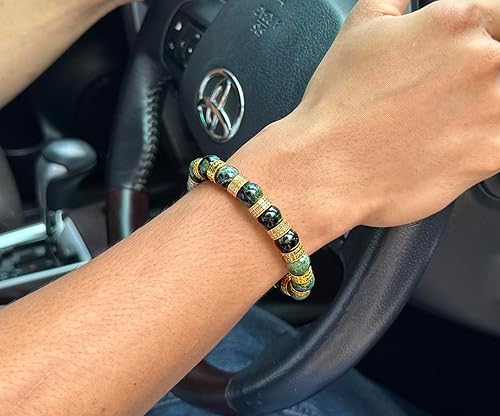 Miniatura 3 de Jade and 22 Karat Gold Bracelet, Men's Jade and Gold Bracelet, Men's Gold Beads Bracelet