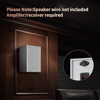 Passive Bookshelf Speakers for Home Theater Surround Sound, Satellite Stereo Speakers with Classic Wood Grain for Record Player/Computer/TV, Wall Mountable, Cable Included, White