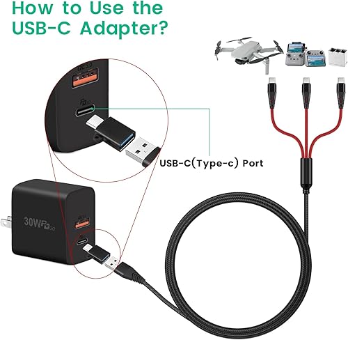 Miniatura 5 de Cargador para DJI Mini 3 Pro Mavic 3 Air 2S Avata Drone cable de carga rápida 3 en 1 3 A cable USB C con adaptador para controlador remoto DJI FPV