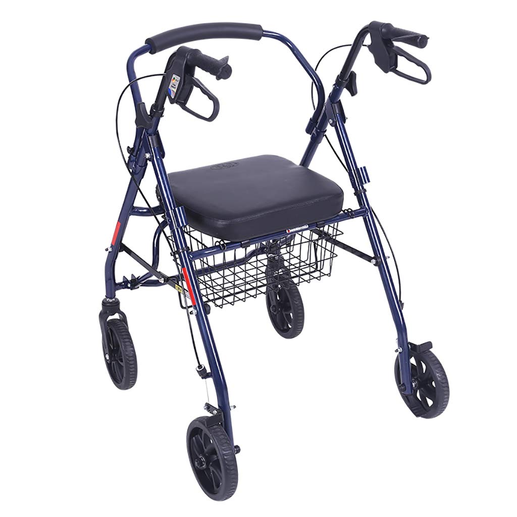 Andador plegable para caminar, andador, rodador, carrito de la compra con asiento y freno de mano, para ancianos (azul) estrella de luz