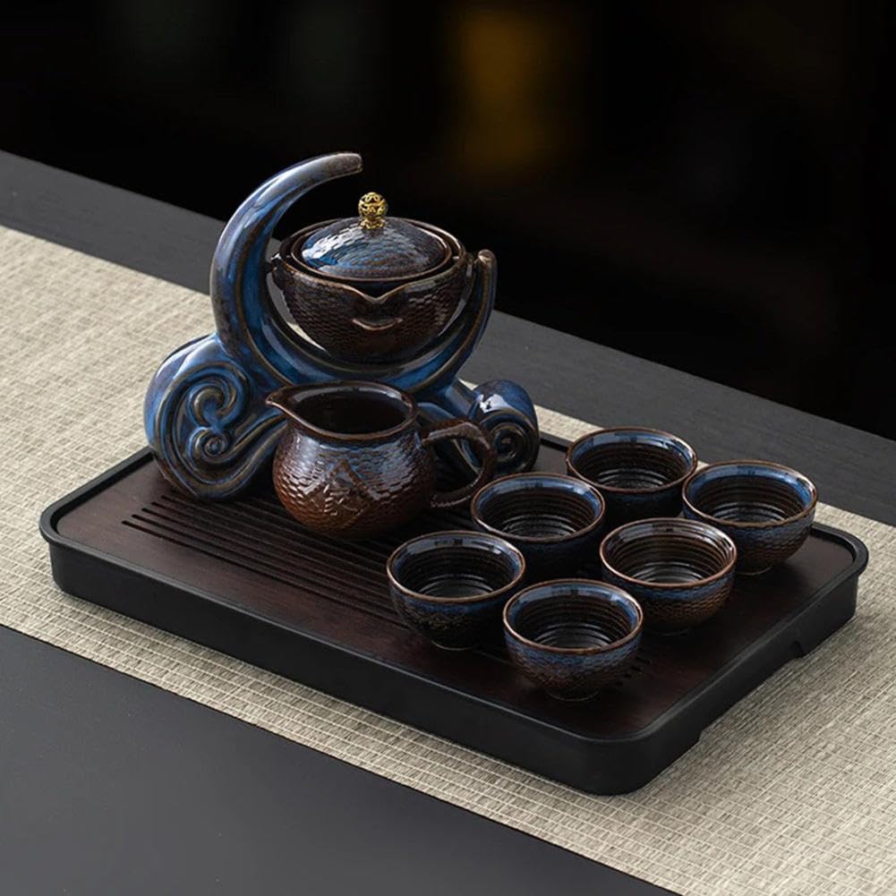 6-filiżankowy ceramiczny obrotowy zestaw do herbaty Kungfu, zaparzacz do herbaty liściastej, zaparzacz do herbaty liściastej, szklany czajniczek, zestawy do herbaty dla dorosłych, zaparzacz do herba