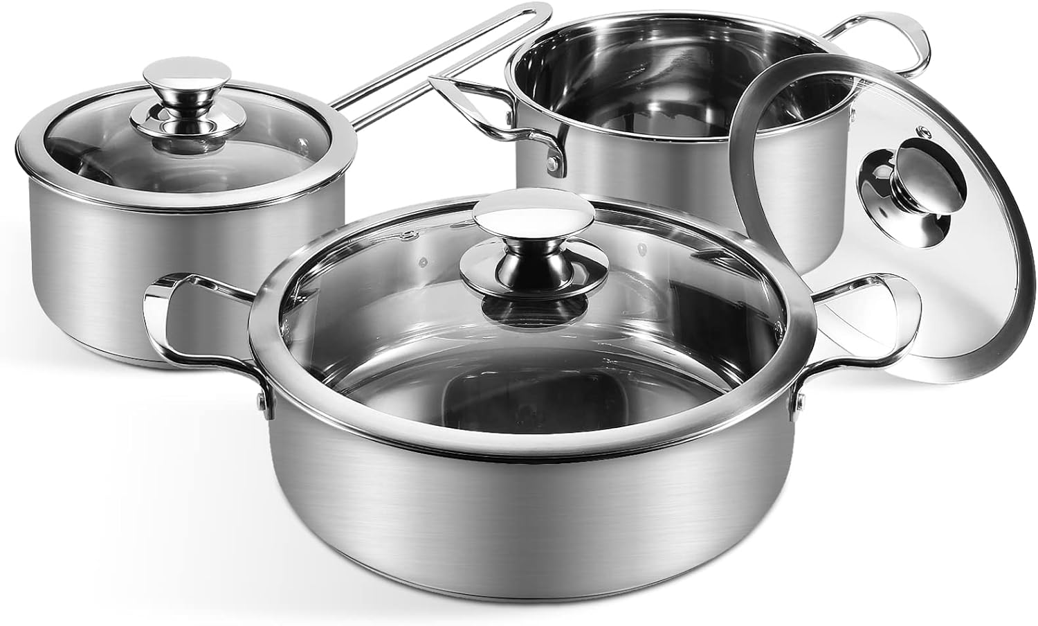 Saucepan Set 6 Pieces, Stainless Steel Pot and Pan Set, Saucepan with