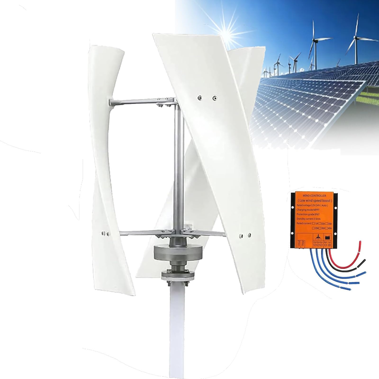 Kit generador de turbina eólica con Controlador de Carga, Equipo productor de Electricidad Vertical, generador de turbina eólica de 14000 W con Controlador para 12 V, 24 V, 48 V - Kit de ene