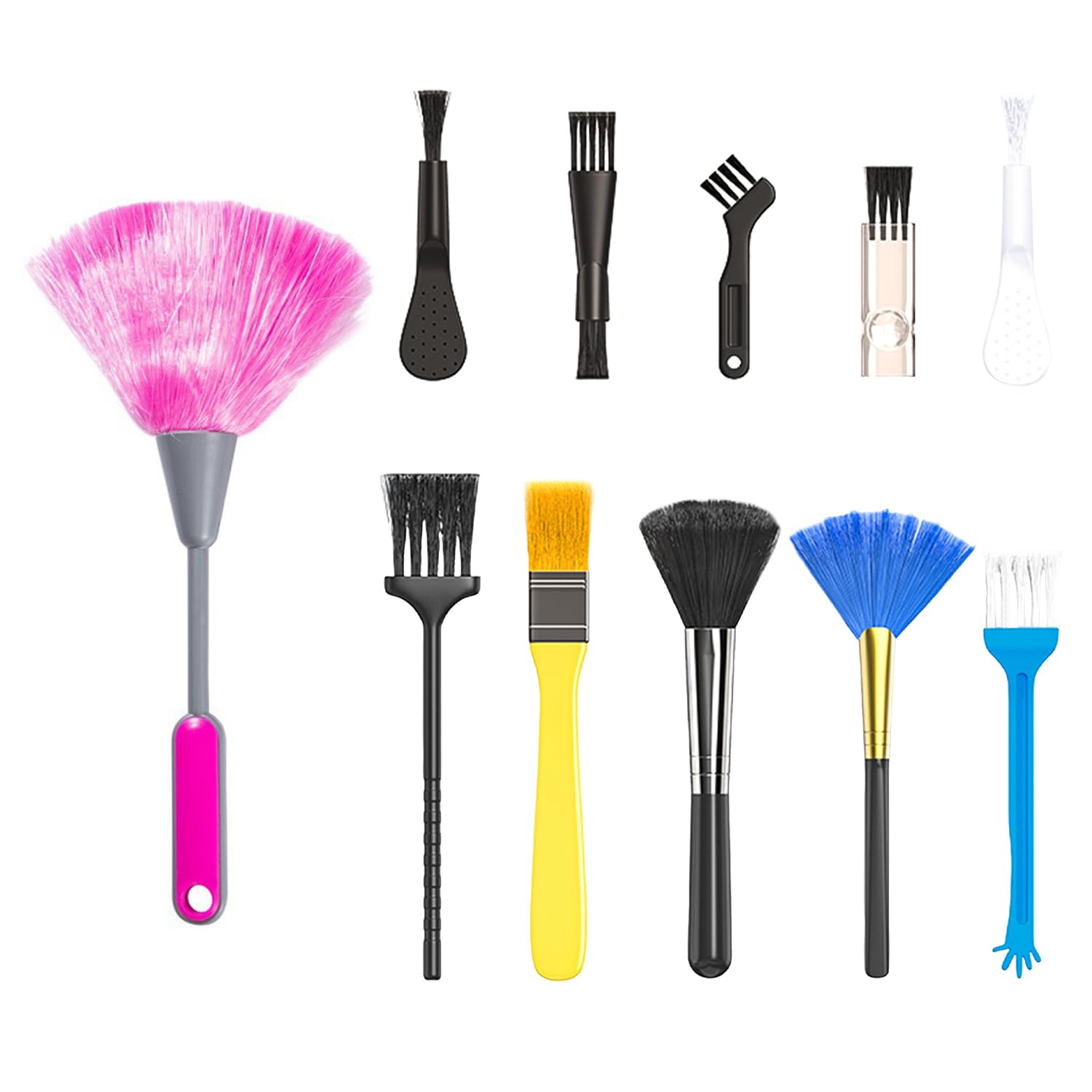 Hinfhi Rose Red 11 Pieces Of Multi-Function Dust Removal Brush, Portable Cleaning Brush, Computer Dust Removal Brush, Keyboard Cleaning Brush, Cleaning Supplies.